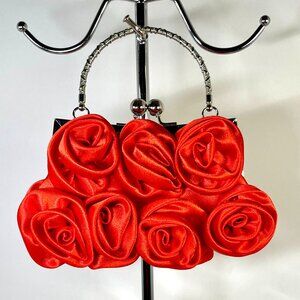 Romantic Red Rose Satin  crossbody Handbag – 3D Floral Clutch for Events